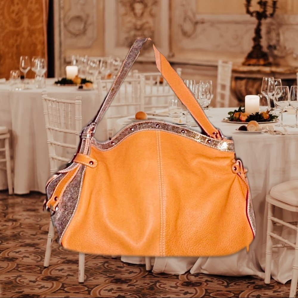 Nuovedive Orange & Gold Studded Italian Handbag